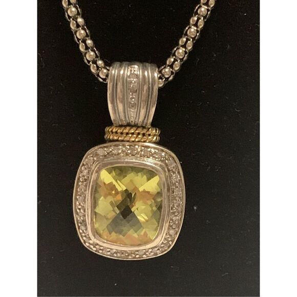 14k 925 Sadye L Vassil SLV Gemstone Pendant Sterling Italy Necklace 18” - Picture 2 of 16